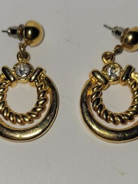 Gold-Tone Hoop Drop Earrings with Crystal Accent - Women Jewelry